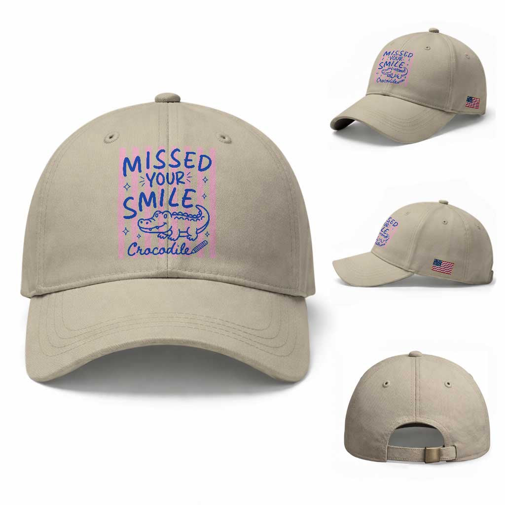Cute Crocodile Pun Back To School Retro Preppy Baseball Cap Missed Your Smile Crocodile
