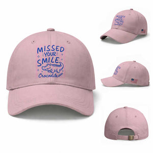 Cute Crocodile Pun Back To School Retro Preppy Baseball Cap Missed Your Smile Crocodile