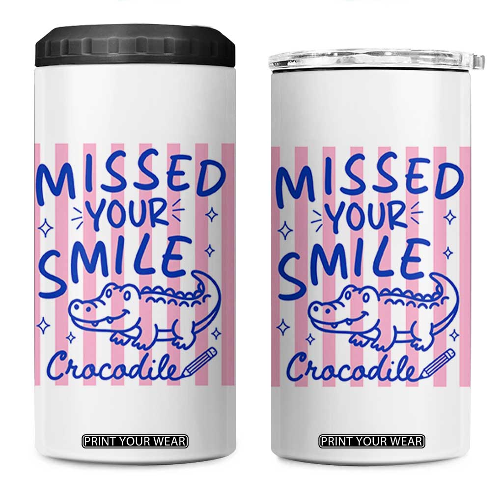 Cute Crocodile Pun Back To School Retro Preppy 4 in 1 Can Cooler Tumbler Missed Your Smile Crocodile