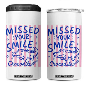 Cute Crocodile Pun Back To School Retro Preppy 4 in 1 Can Cooler Tumbler Missed Your Smile Crocodile