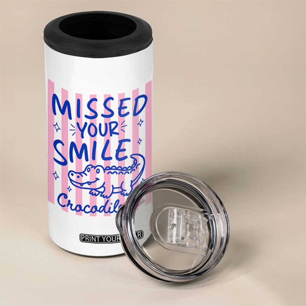 Cute Crocodile Pun Back To School Retro Preppy 4 in 1 Can Cooler Tumbler Missed Your Smile Crocodile