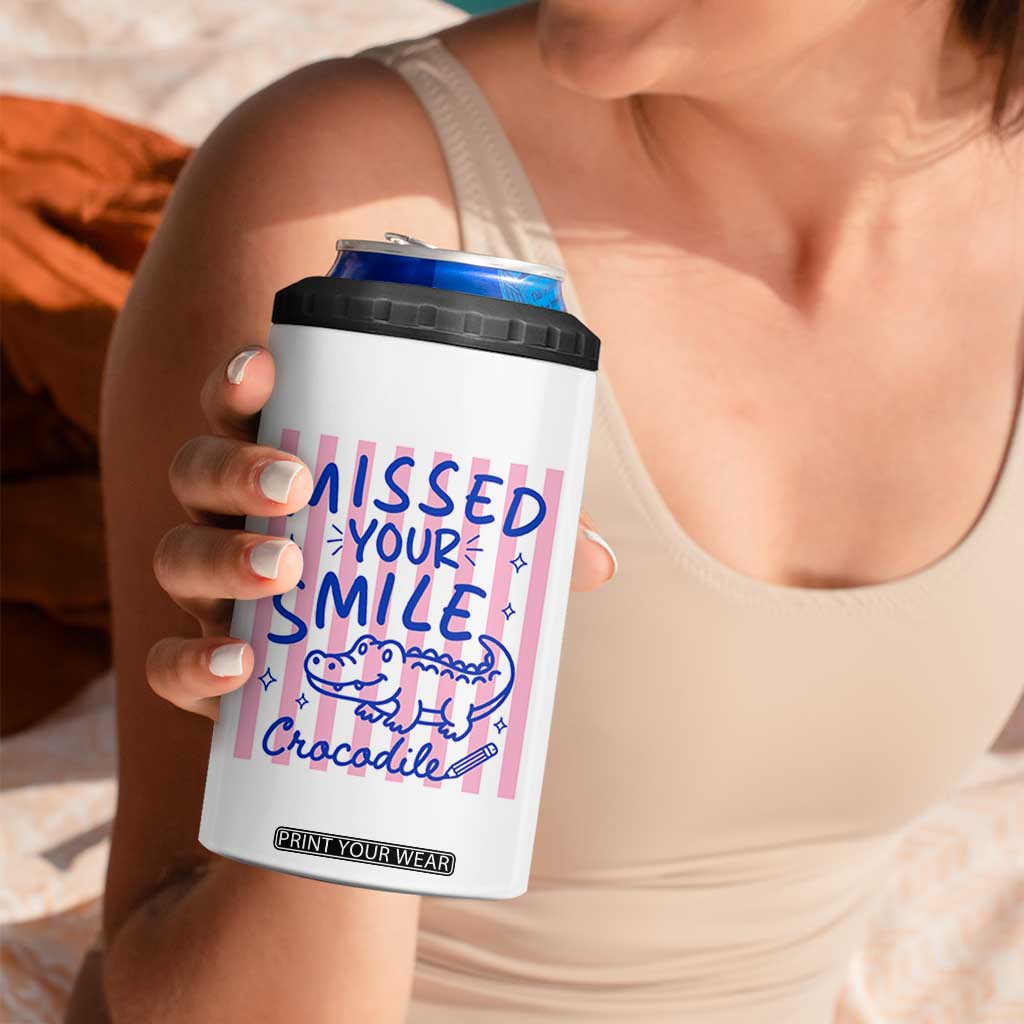 Cute Crocodile Pun Back To School Retro Preppy 4 in 1 Can Cooler Tumbler Missed Your Smile Crocodile