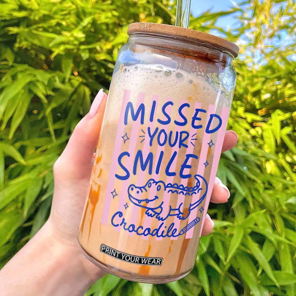 Cute Crocodile Pun Back To School Retro Preppy Glass Can Missed Your Smile Crocodile