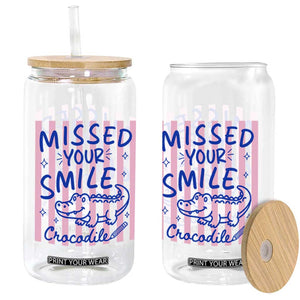 Cute Crocodile Pun Back To School Retro Preppy Glass Can Missed Your Smile Crocodile