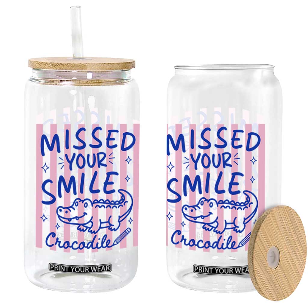 Cute Crocodile Pun Back To School Retro Preppy Glass Can Missed Your Smile Crocodile