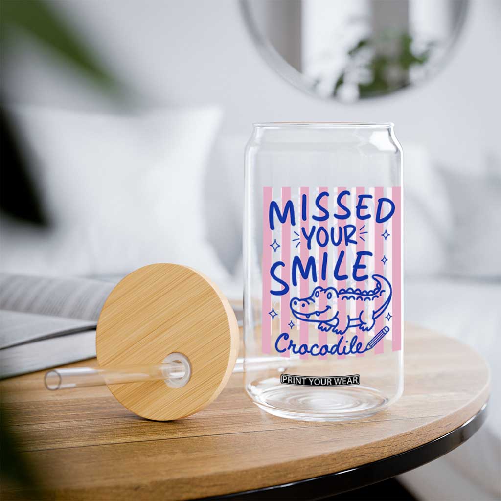 Cute Crocodile Pun Back To School Retro Preppy Glass Can Missed Your Smile Crocodile