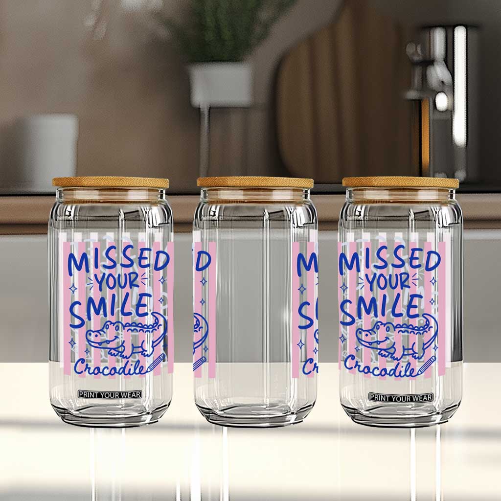 Cute Crocodile Pun Back To School Retro Preppy Glass Can Missed Your Smile Crocodile