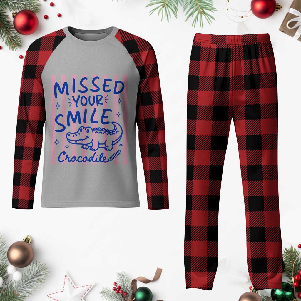 Cute Crocodile Pun Back To School Retro Preppy Plaid Pajama Set Missed Your Smile Crocodile TS02 Buffalo Plaid Print Your Wear