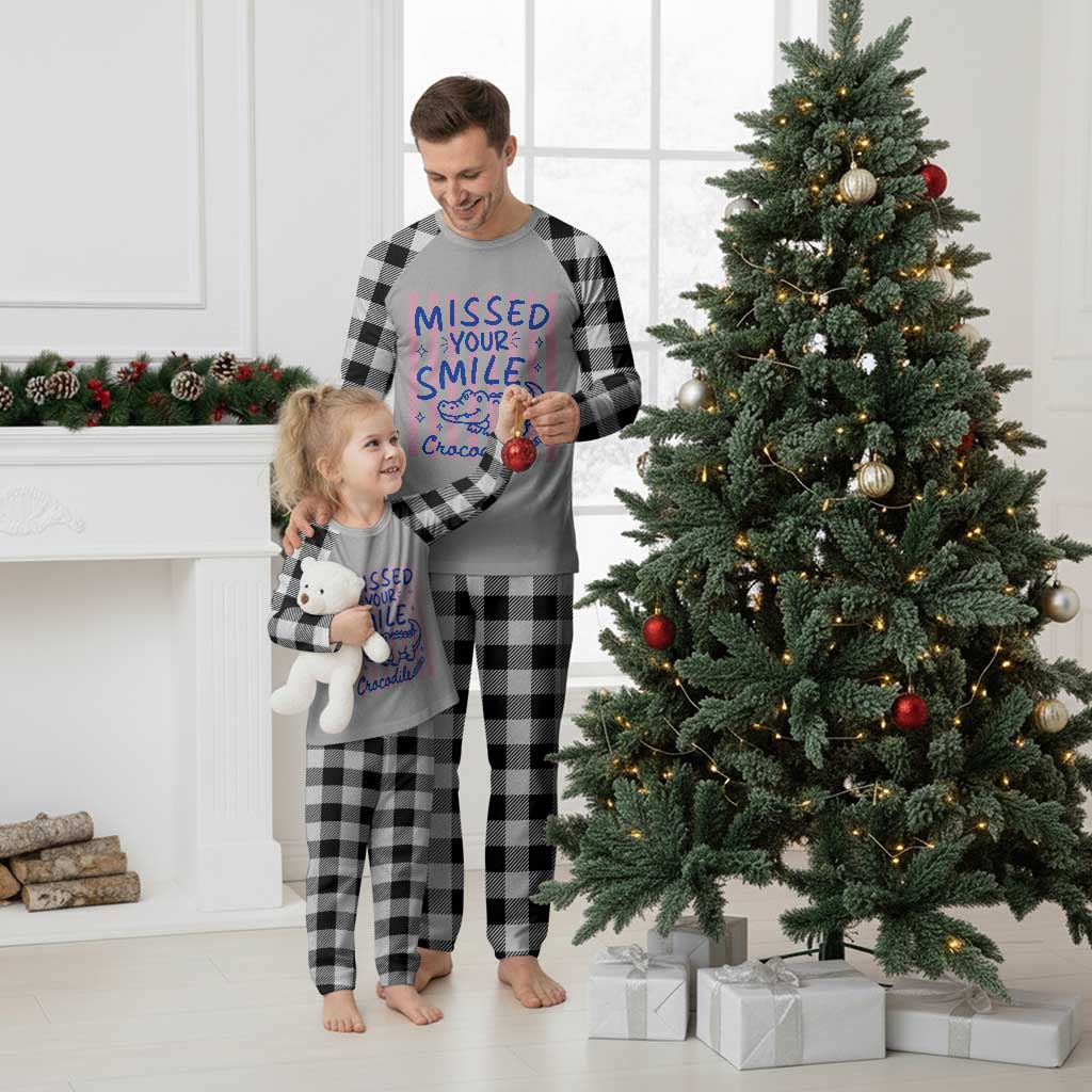Cute Crocodile Pun Back To School Retro Preppy Plaid Pajama Set Missed Your Smile Crocodile