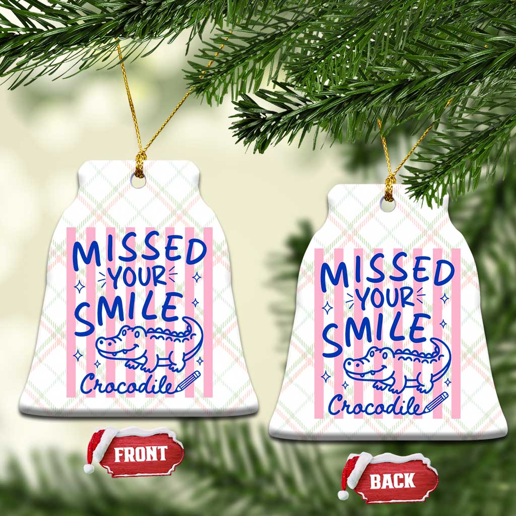 Cute Crocodile Pun Back To School Retro Preppy Ceramic Ornament Missed Your Smile Crocodile