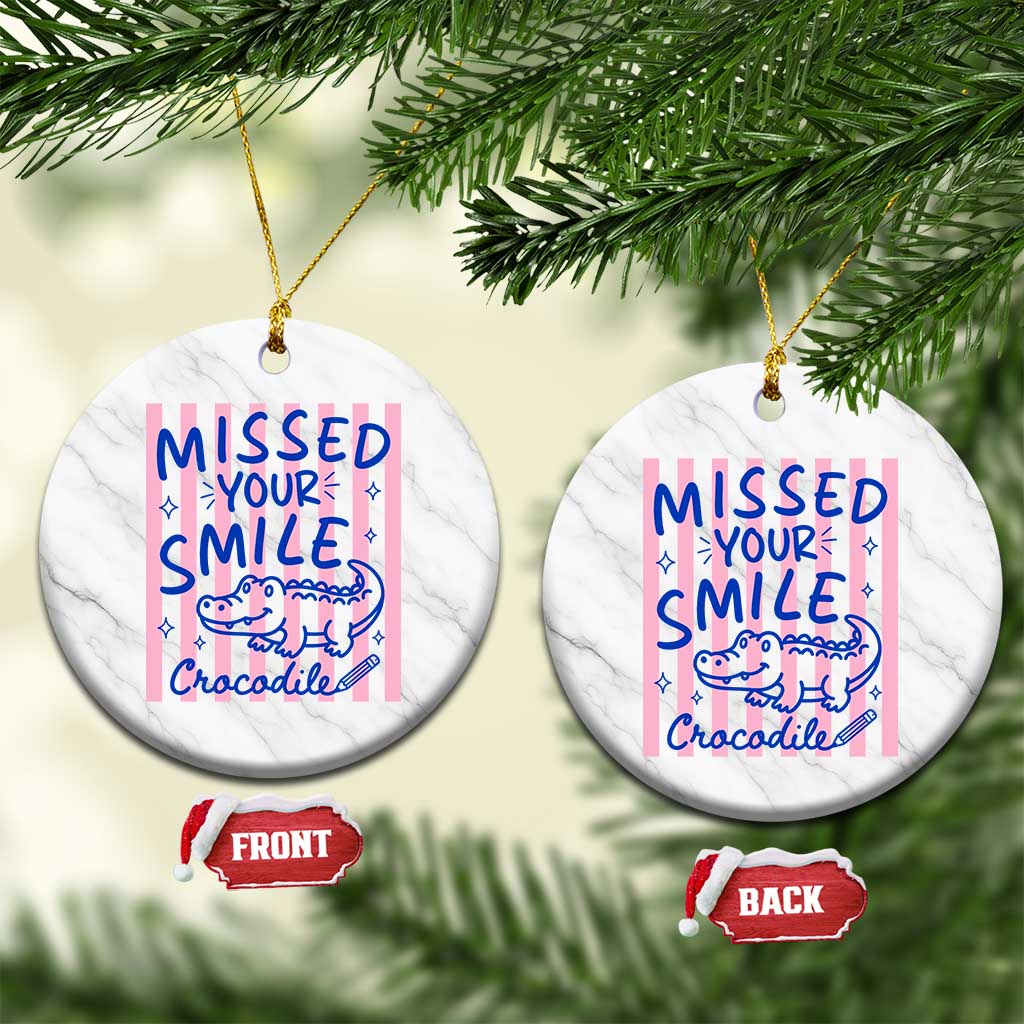 Cute Crocodile Pun Back To School Retro Preppy Ceramic Ornament Missed Your Smile Crocodile