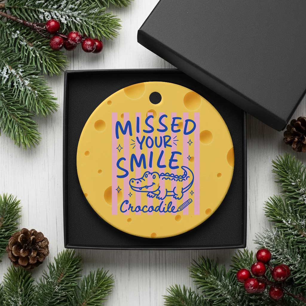 Cute Crocodile Pun Back To School Retro Preppy Ceramic Ornament Missed Your Smile Crocodile