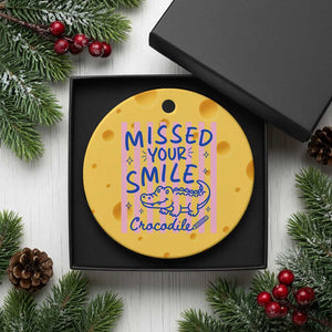 Cute Crocodile Pun Back To School Retro Preppy Ceramic Ornament Missed Your Smile Crocodile