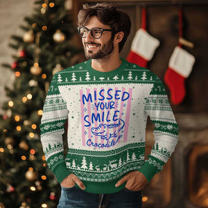 Cute Crocodile Pun Back To School Retro Preppy Ugly Christmas Sweater Missed Your Smile Crocodile