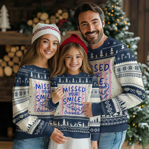 Cute Crocodile Pun Back To School Retro Preppy Ugly Christmas Sweater Missed Your Smile Crocodile
