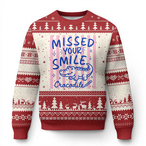 Cute Crocodile Pun Back To School Retro Preppy Ugly Christmas Sweater Missed Your Smile Crocodile