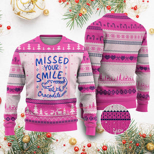 Cute Crocodile Pun Back To School Retro Preppy Ugly Christmas Sweater Missed Your Smile Crocodile