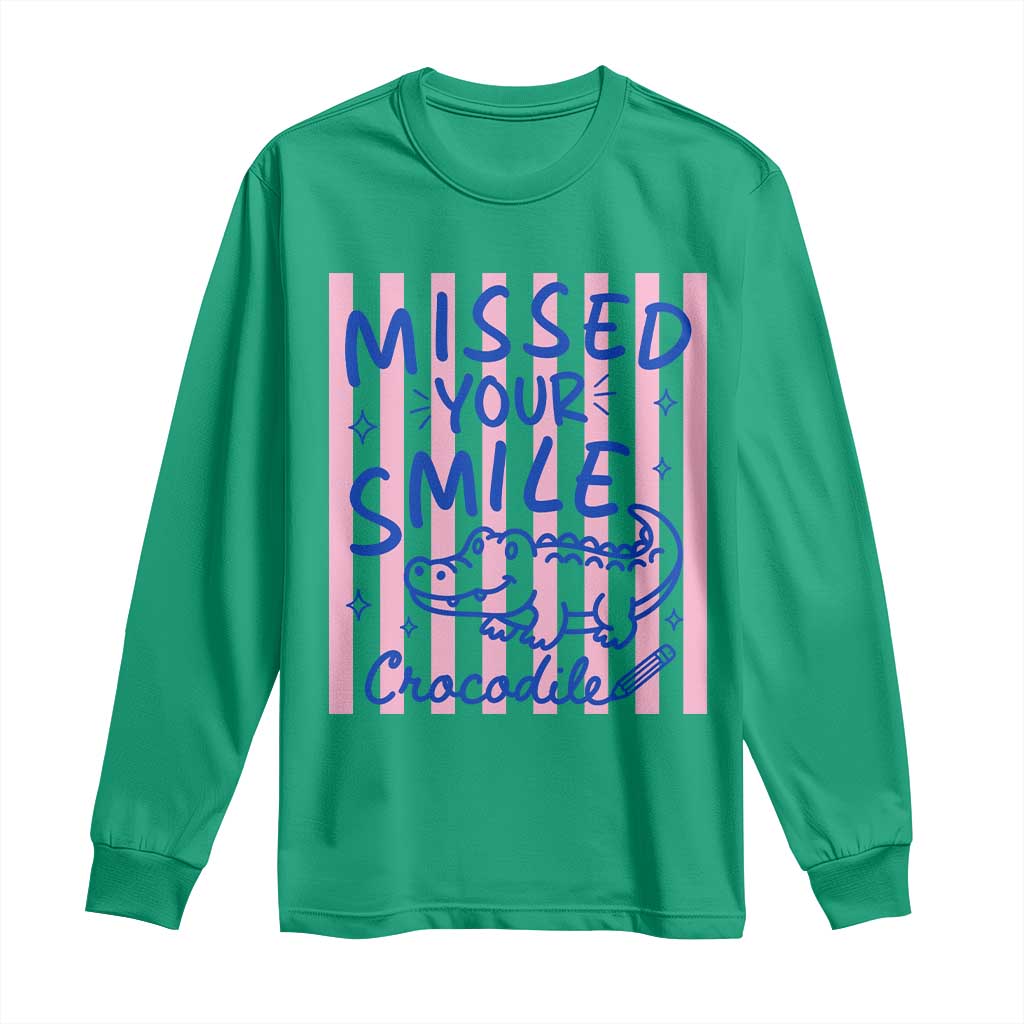 Cute Crocodile Pun Back To School Retro Preppy Long Sleeve Shirt Missed Your Smile Crocodile
