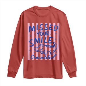 Cute Crocodile Pun Back To School Retro Preppy Long Sleeve Shirt Missed Your Smile Crocodile