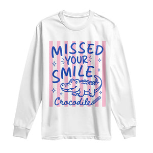 Cute Crocodile Pun Back To School Retro Preppy Long Sleeve Shirt Missed Your Smile Crocodile