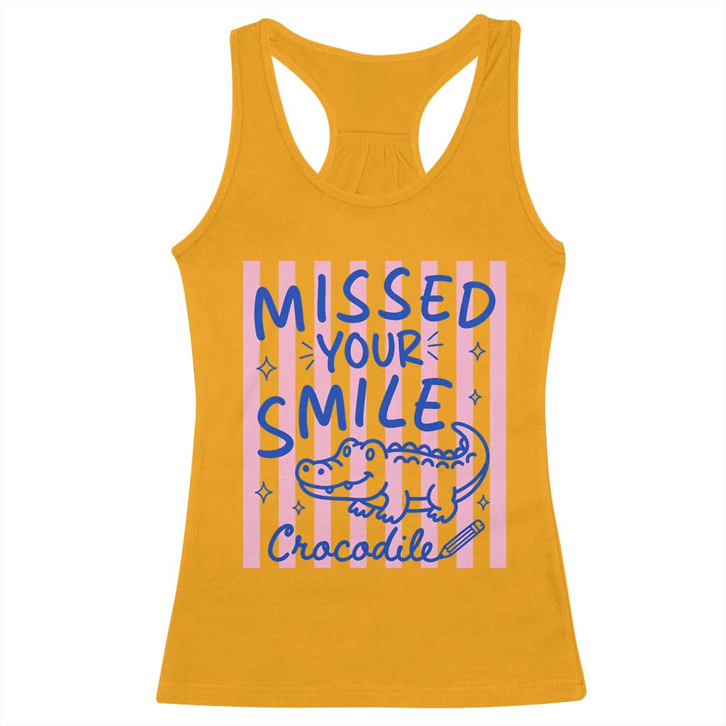 Cute Crocodile Pun Back To School Retro Preppy Racerback Tank Top Missed Your Smile Crocodile