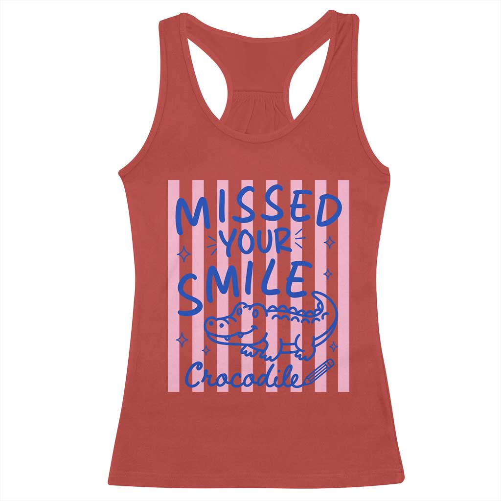 Cute Crocodile Pun Back To School Retro Preppy Racerback Tank Top Missed Your Smile Crocodile