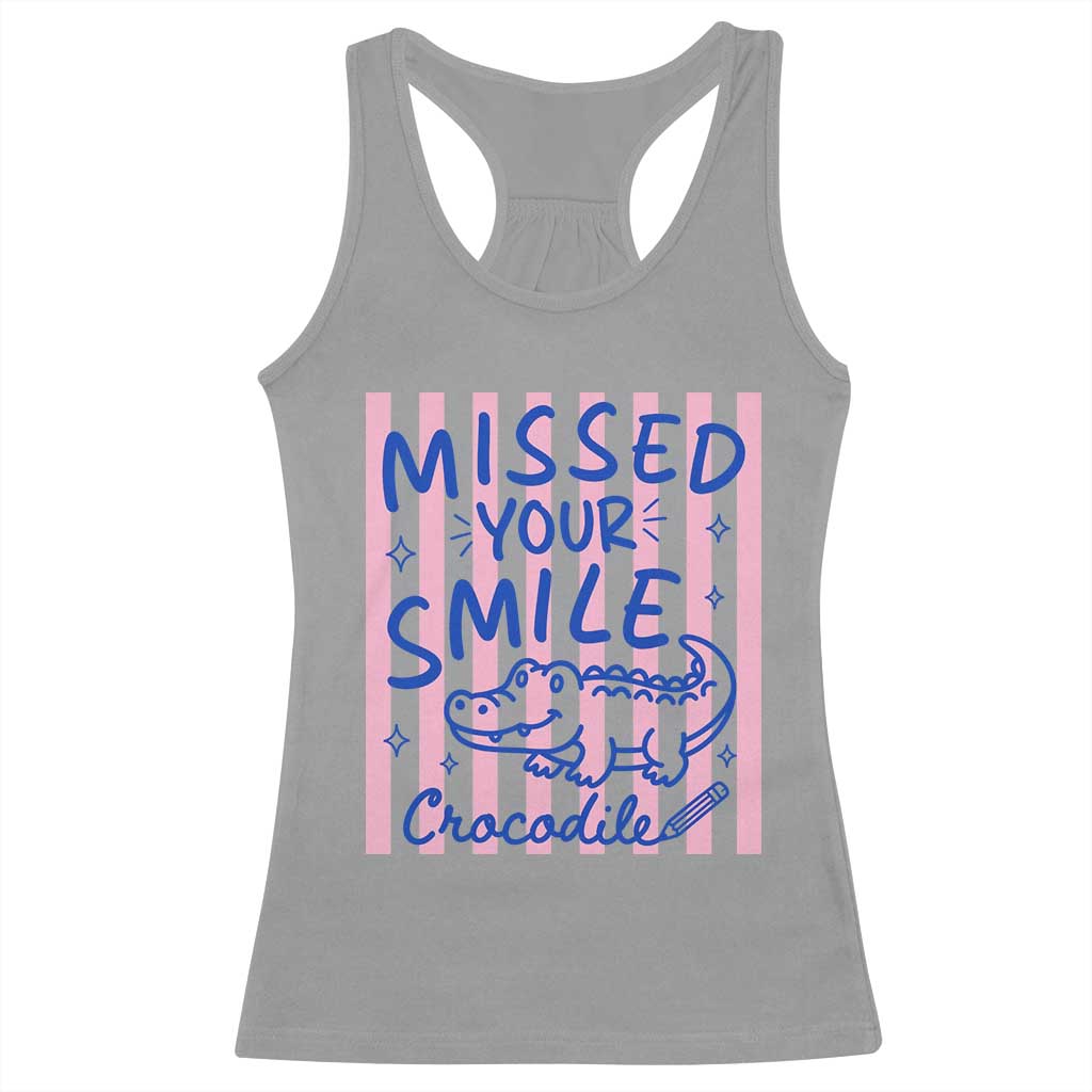 Cute Crocodile Pun Back To School Retro Preppy Racerback Tank Top Missed Your Smile Crocodile