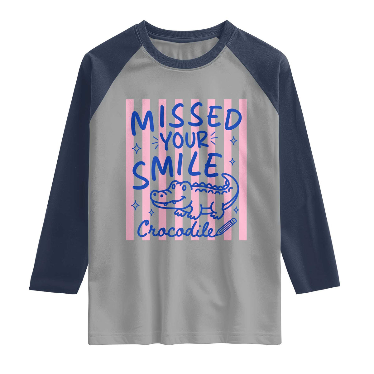 Cute Crocodile Pun Back To School Retro Preppy Raglan Shirt Missed Your Smile Crocodile