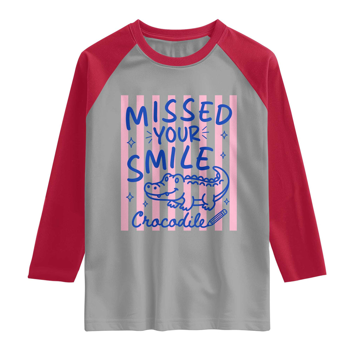 Cute Crocodile Pun Back To School Retro Preppy Raglan Shirt Missed Your Smile Crocodile