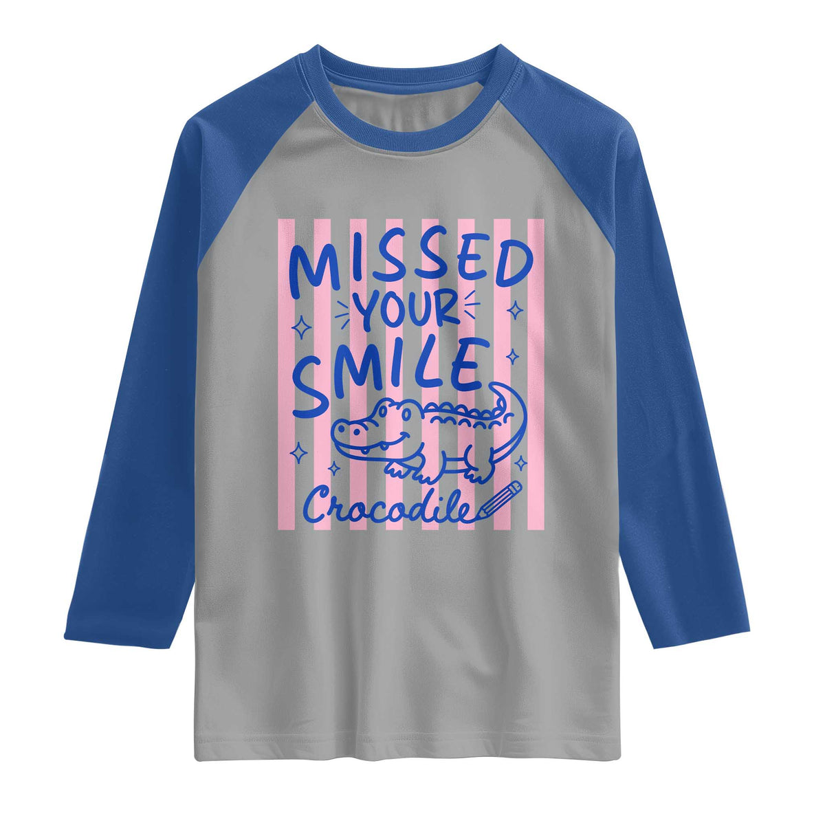 Cute Crocodile Pun Back To School Retro Preppy Raglan Shirt Missed Your Smile Crocodile