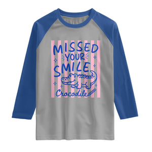 Cute Crocodile Pun Back To School Retro Preppy Raglan Shirt Missed Your Smile Crocodile