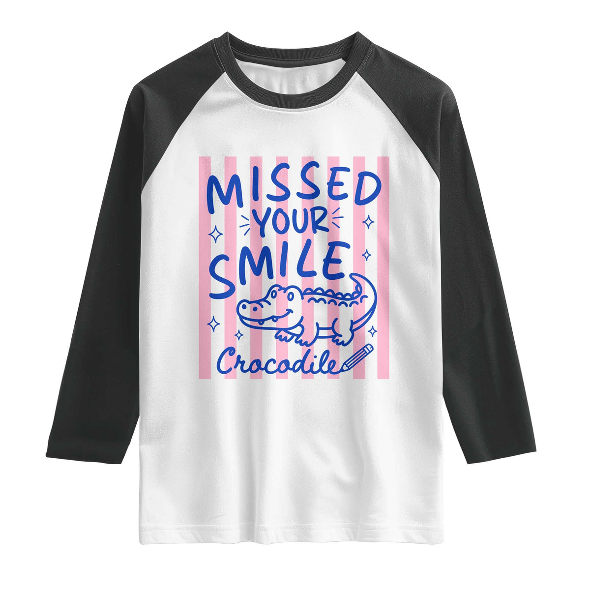 Cute Crocodile Pun Back To School Retro Preppy Raglan Shirt Missed Your Smile Crocodile