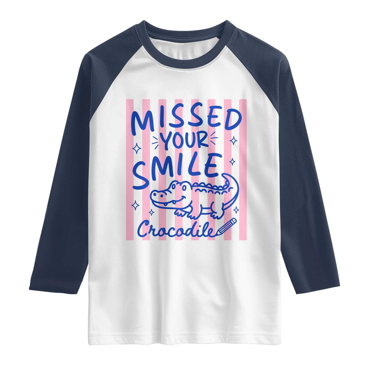 Cute Crocodile Pun Back To School Retro Preppy Raglan Shirt Missed Your Smile Crocodile