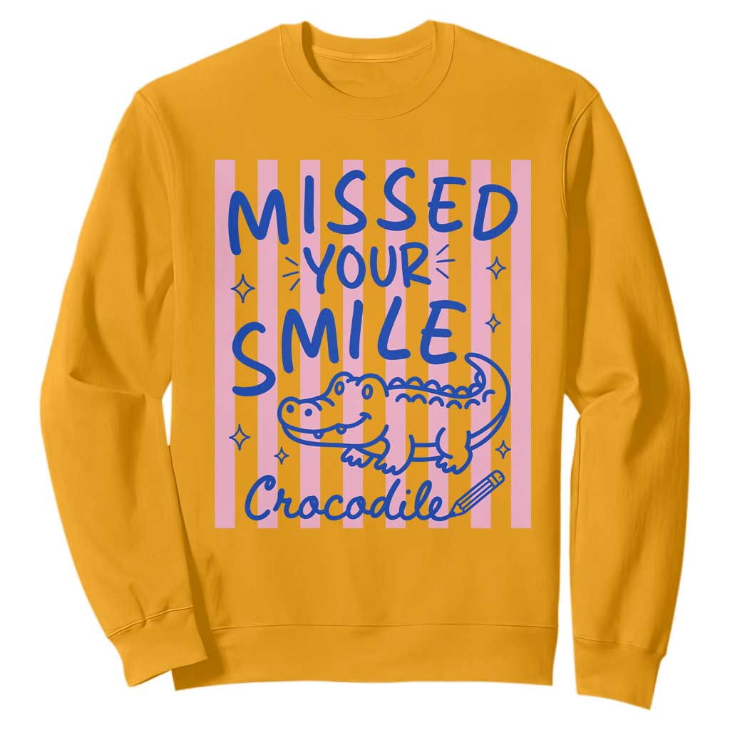 Cute Crocodile Pun Back To School Retro Preppy Sweatshirt Missed Your Smile Crocodile