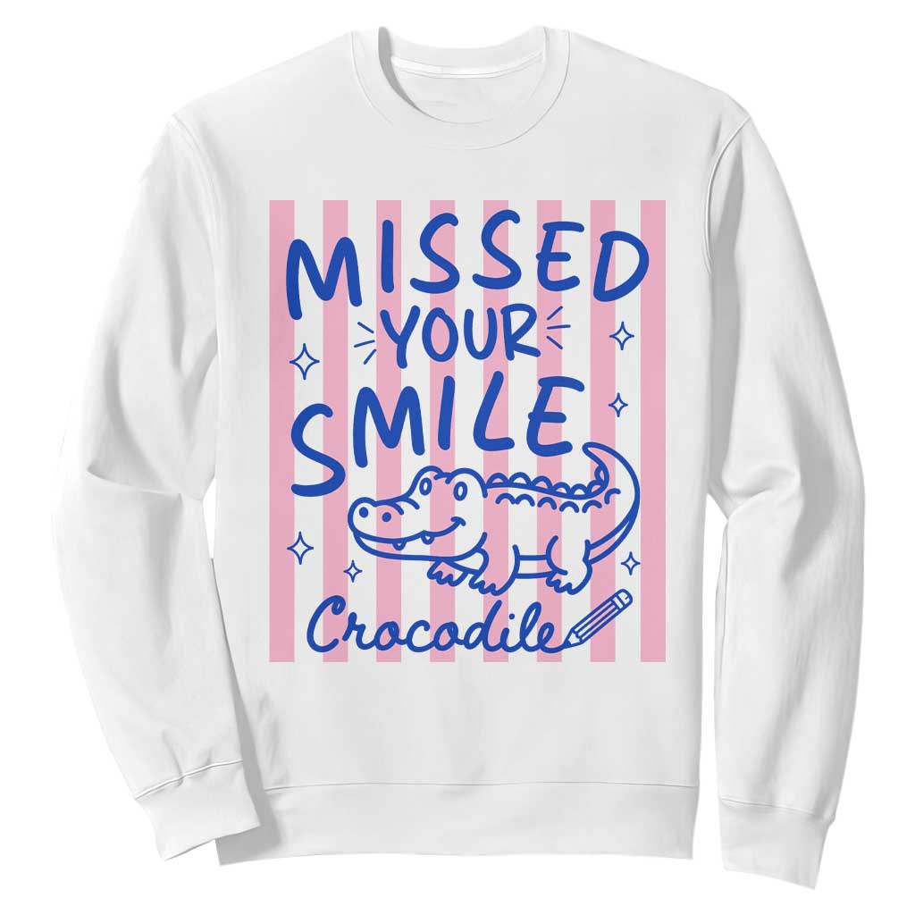 Cute Crocodile Pun Back To School Retro Preppy Sweatshirt Missed Your Smile Crocodile