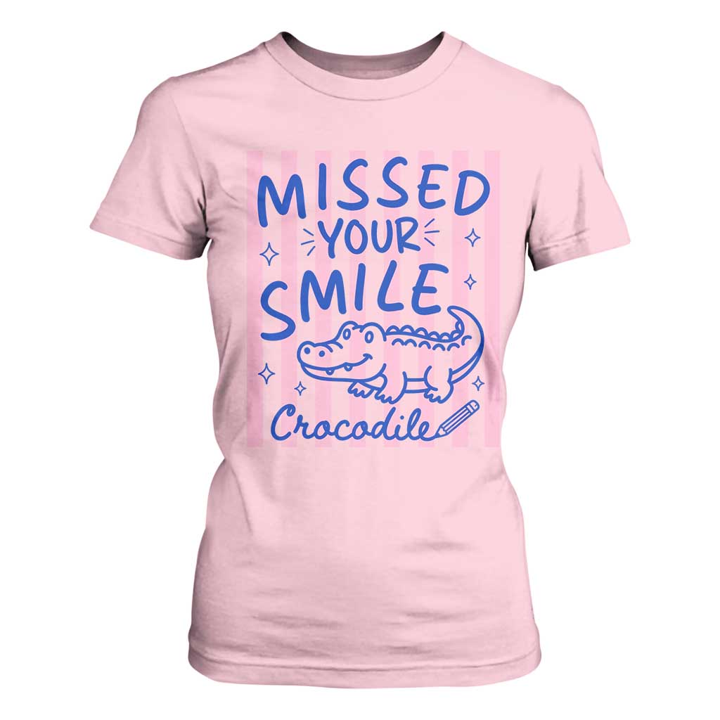 Cute Crocodile Pun Back To School Retro Preppy T Shirt For Women Missed Your Smile Crocodile