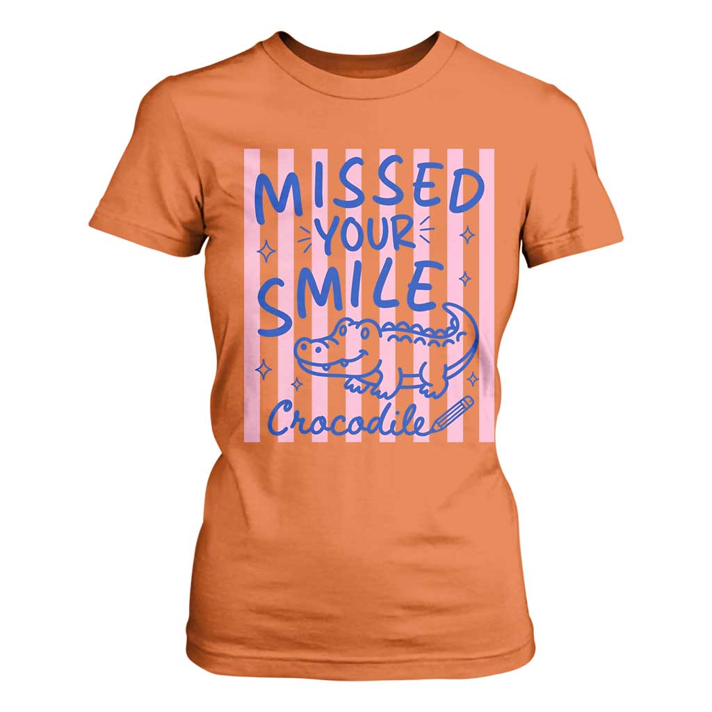 Cute Crocodile Pun Back To School Retro Preppy T Shirt For Women Missed Your Smile Crocodile