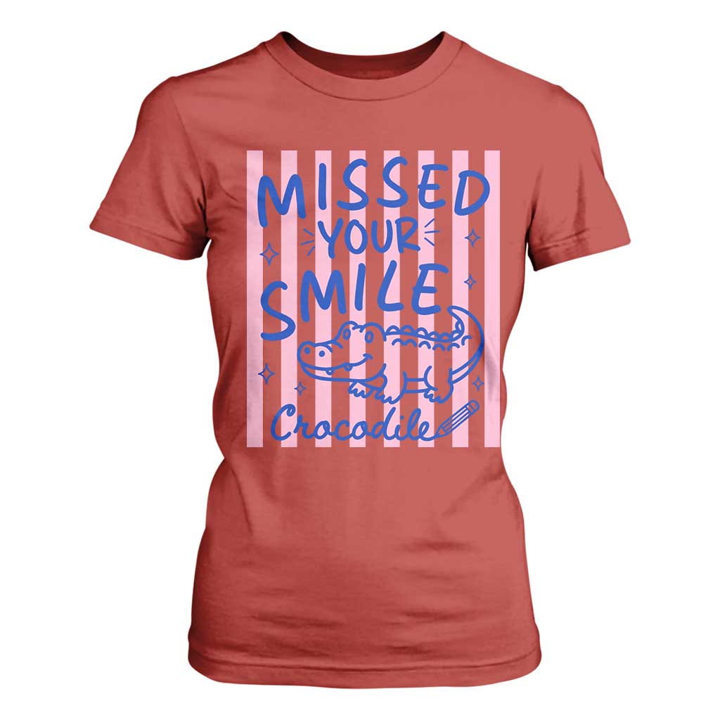 Cute Crocodile Pun Back To School Retro Preppy T Shirt For Women Missed Your Smile Crocodile