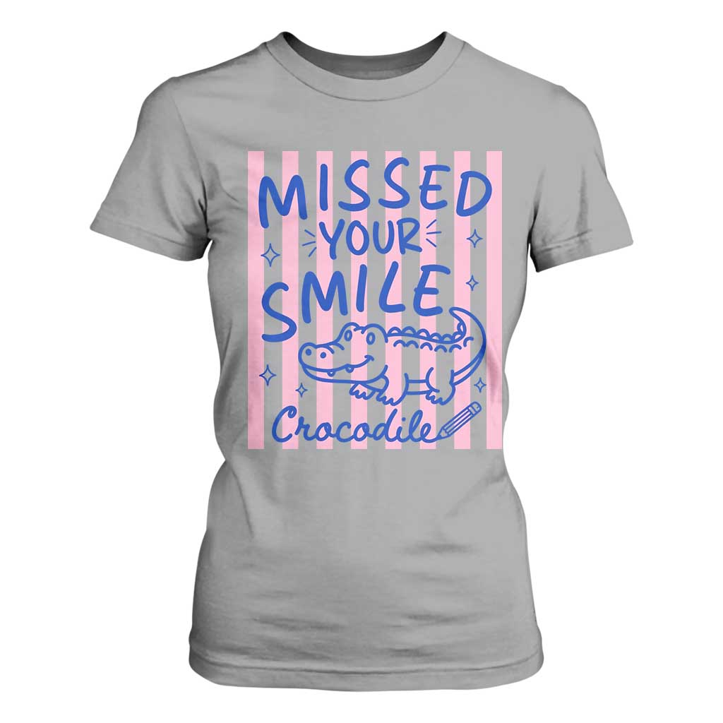 Cute Crocodile Pun Back To School Retro Preppy T Shirt For Women Missed Your Smile Crocodile