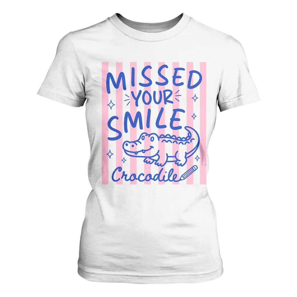 Cute Crocodile Pun Back To School Retro Preppy T Shirt For Women Missed Your Smile Crocodile TS02 White Print Your Wear