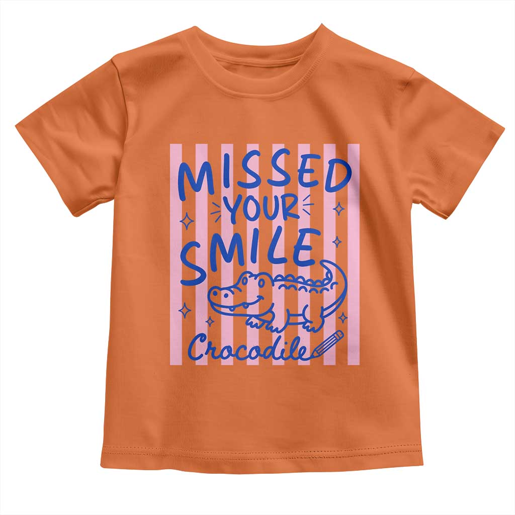 Cute Crocodile Pun Back To School Retro Preppy Toddler T Shirt Missed Your Smile Crocodile