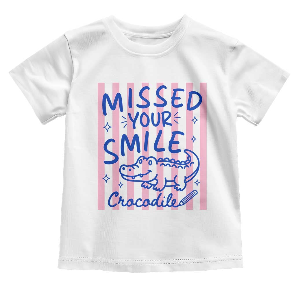 Cute Crocodile Pun Back To School Retro Preppy Toddler T Shirt Missed Your Smile Crocodile TS02 White Print Your Wear
