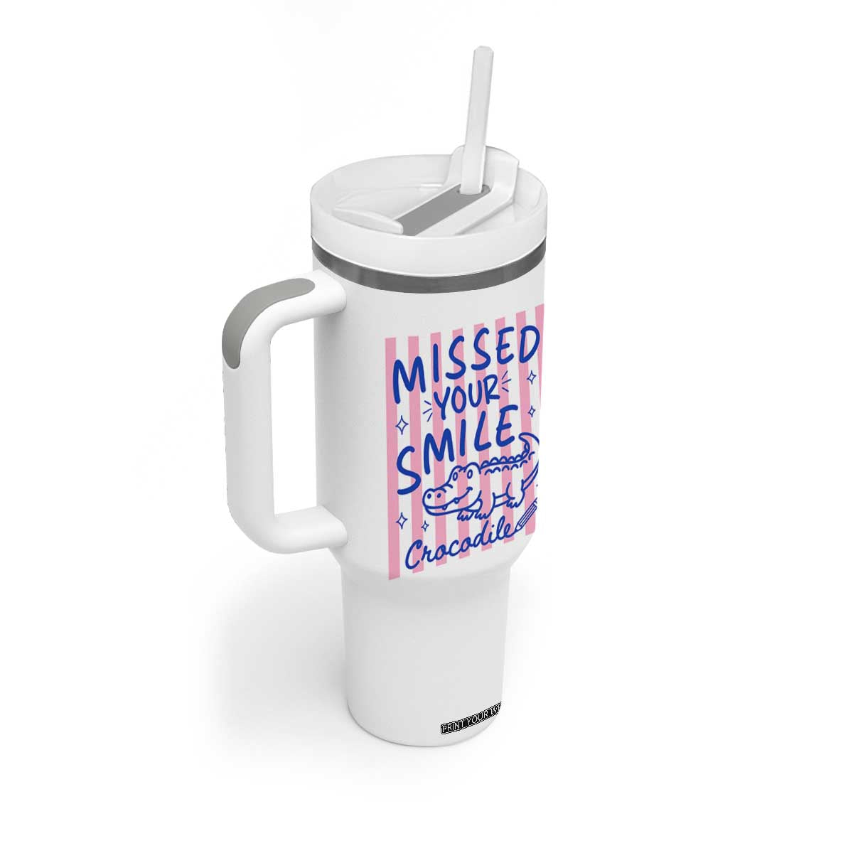 Cute Crocodile Pun Back To School Retro Preppy Tumbler With Handle Missed Your Smile Crocodile