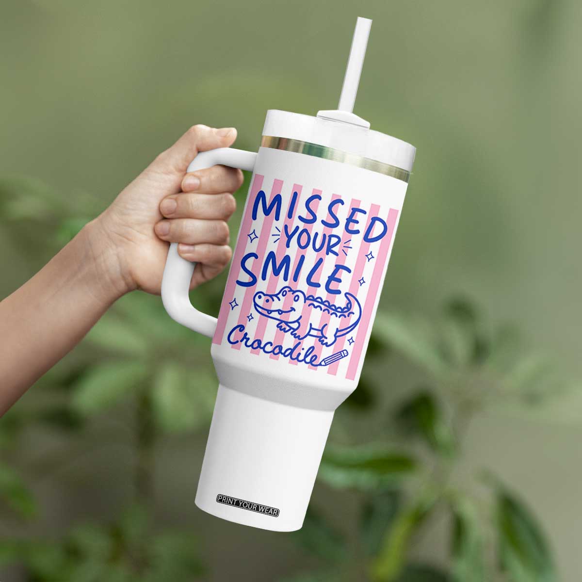 Cute Crocodile Pun Back To School Retro Preppy Tumbler With Handle Missed Your Smile Crocodile