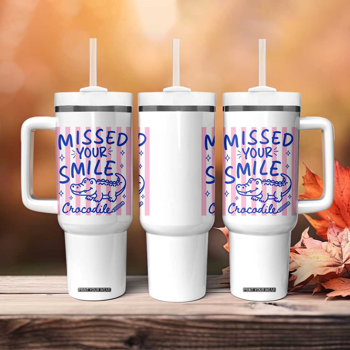 Cute Crocodile Pun Back To School Retro Preppy Tumbler With Handle Missed Your Smile Crocodile