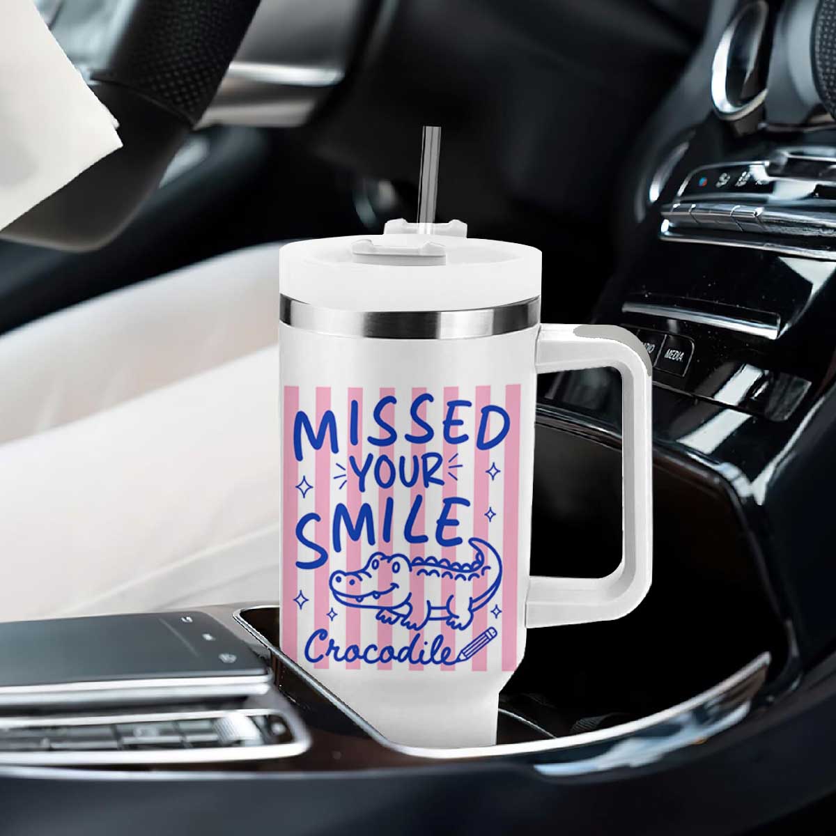 Cute Crocodile Pun Back To School Retro Preppy Tumbler With Handle Missed Your Smile Crocodile