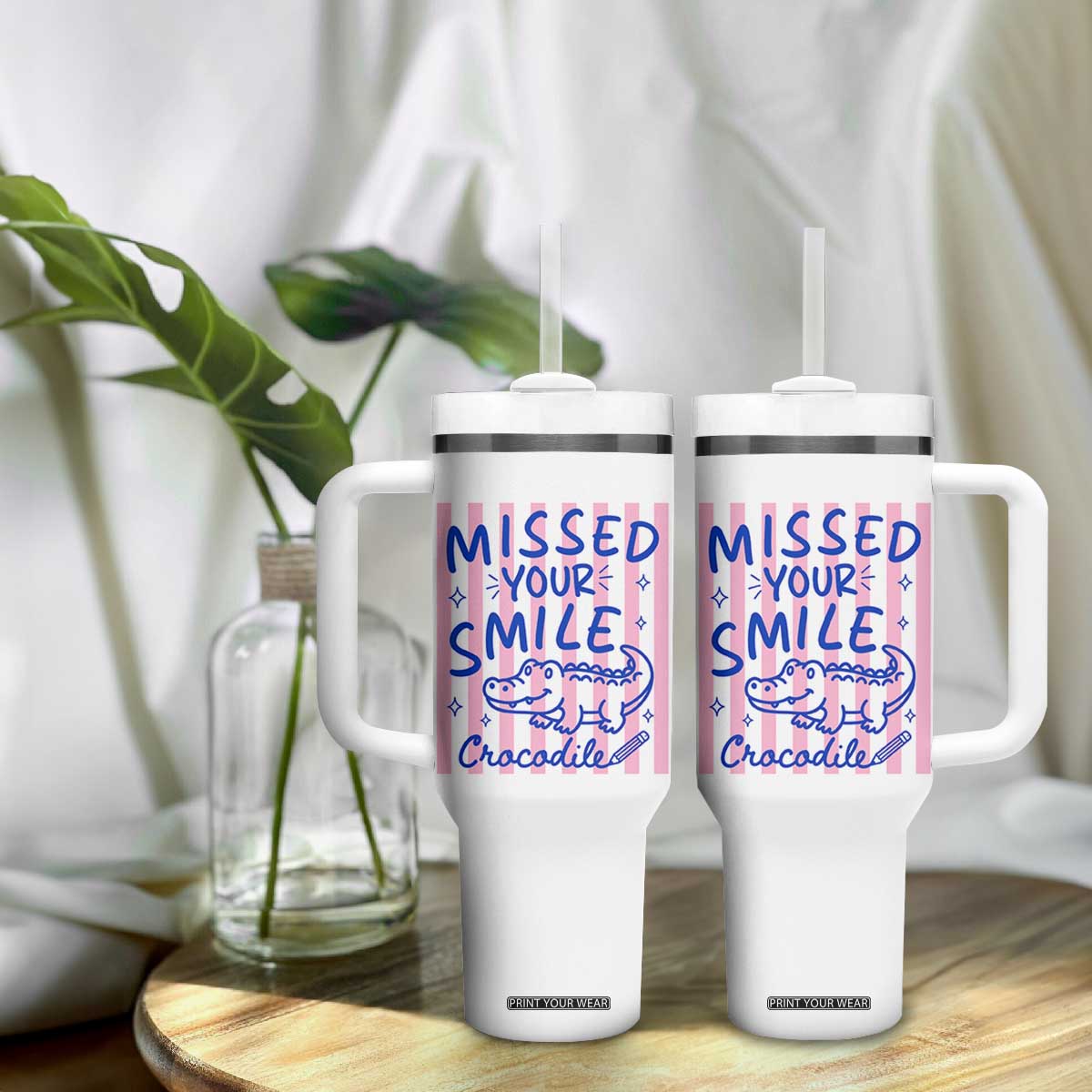 Cute Crocodile Pun Back To School Retro Preppy Tumbler With Handle Missed Your Smile Crocodile