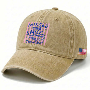 Cute Crocodile Pun Back To School Retro Preppy Washed Cotton Baseball Cap Missed Your Smile Crocodile