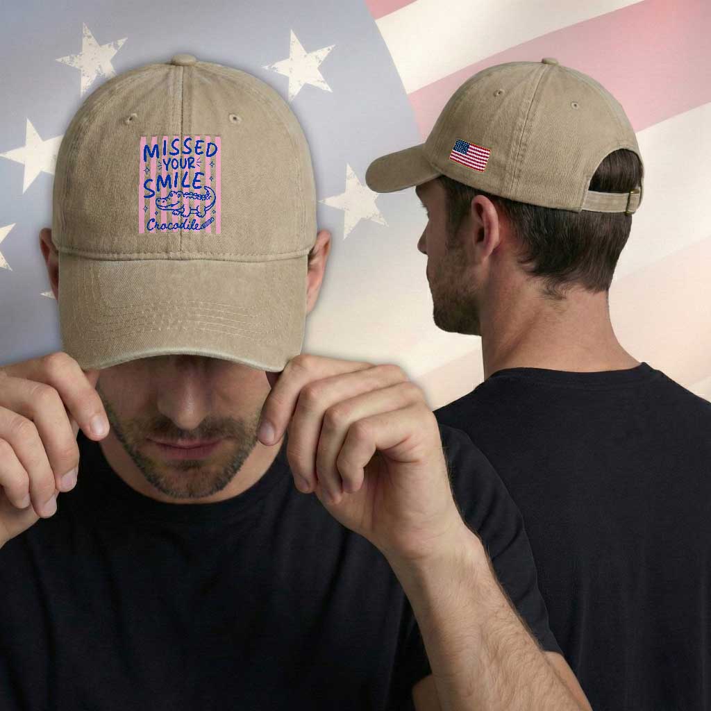 Cute Crocodile Pun Back To School Retro Preppy Washed Cotton Baseball Cap Missed Your Smile Crocodile