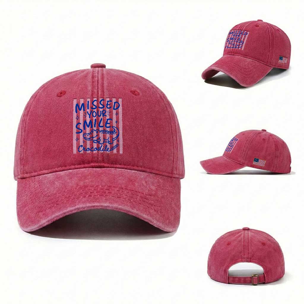 Cute Crocodile Pun Back To School Retro Preppy Washed Cotton Baseball Cap Missed Your Smile Crocodile